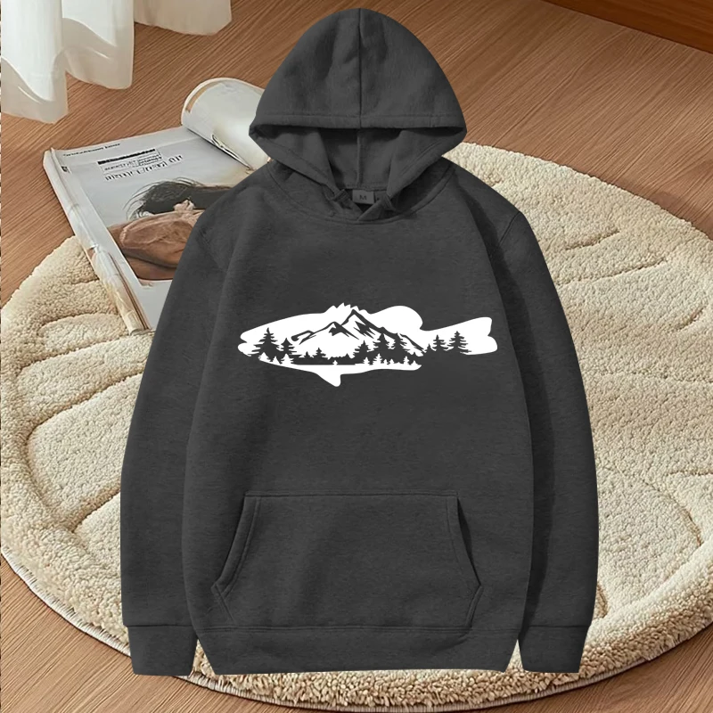 Fishing tee Fish and Forest graphic hoodie men ’s women funny fashion Long sleeve Sweatshirt with print oversized hoodie unisex