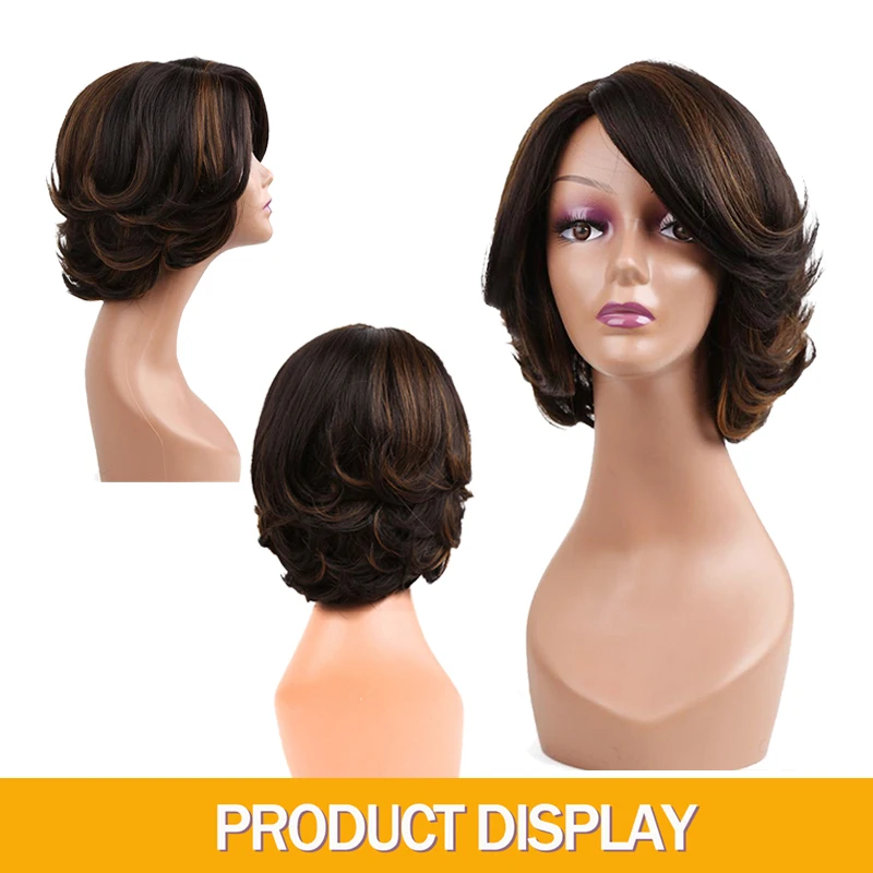 Amir วิกผมสังเคราะห์ Curly Bob Wigs สำหรับธรรมชาติ Wave สีดำสีน้ำตาล Daily Cosplay Wigs ด้านข้างวิกผมกับ Bangs