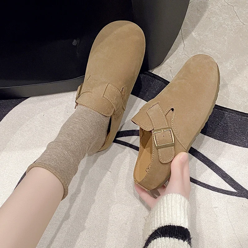 Shoes for Women 2024 Closed Toe Women's Slippers Outdoor Casual Slippers Women Buckle Round Toe Flat with Rome Female Shoes