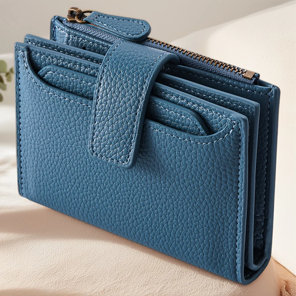 

GSOIAX Women'S RFID Blocking Wallet - Slim Compact Bifold with Zipper Coin Pocket, Secure Card Holder, Elegant Blue, Everyday & Formal Use - Anti-Skimming Technology, Scratch-Resistant, Easy-Clean Women'S Purse, Travel Accessory, Stylish Accessory, Durabl