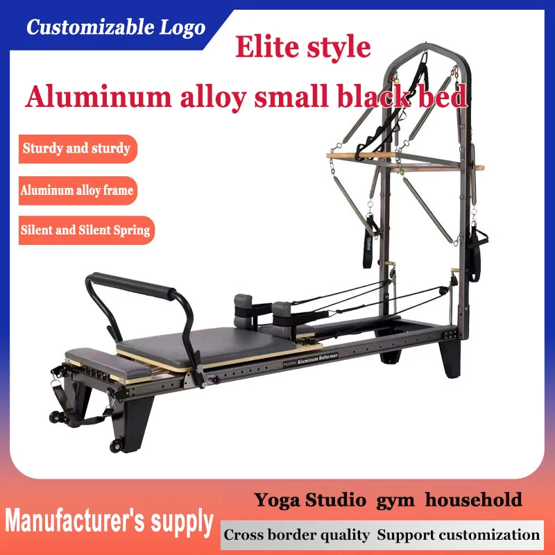 Semi Elevated 2-In-1 Pilates Reformer Fitness Yoga Bed Aluminum Alloy Pilates Core Bed, High-End Customizable Small Black Bed