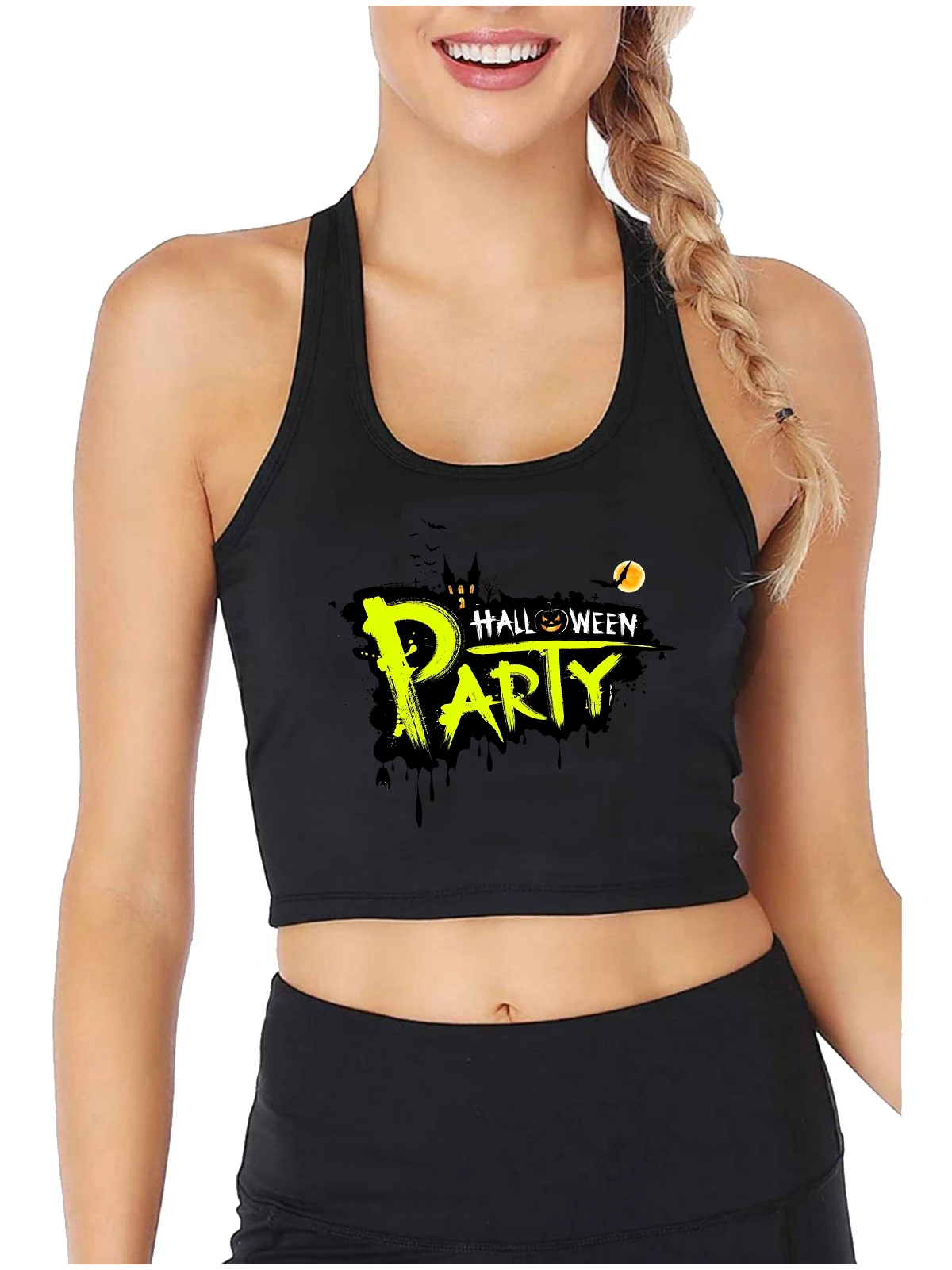 Halloween Party Bat Graphics Sexy Slim Fit Crop Top Girl's Spooky Season Funny Tank Tops Street Fashion Gothic Camisole