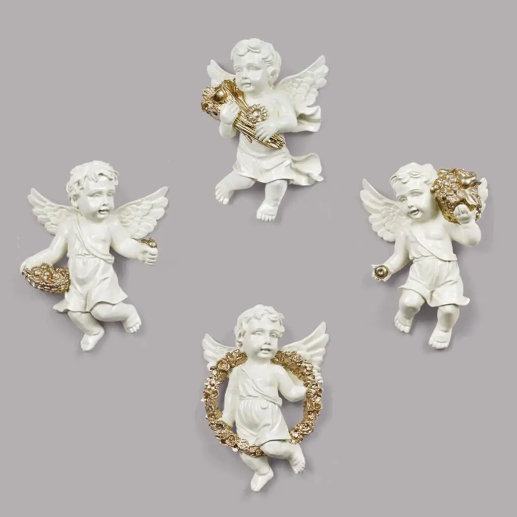 4pcs/set Cherub Wall Statues Sculptures Angel Decorative Figurine