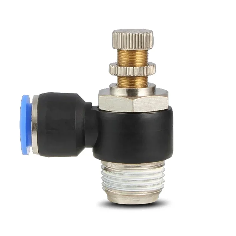 5 Stück pneumatisch der SL-Serie 90 °   L-Typ-Durchflussregelventil Messing-Drosselventil Push-In-Außendurchmesser 4/6/8/10/12 mm Luftsystem-Regelventil