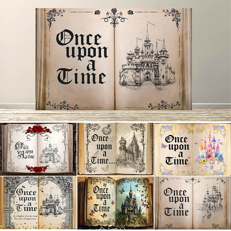 Dewprint livros de contos de fadas pano de fundo era uma vez cenários antigo castelo princesa decorações românticas fundo banner
