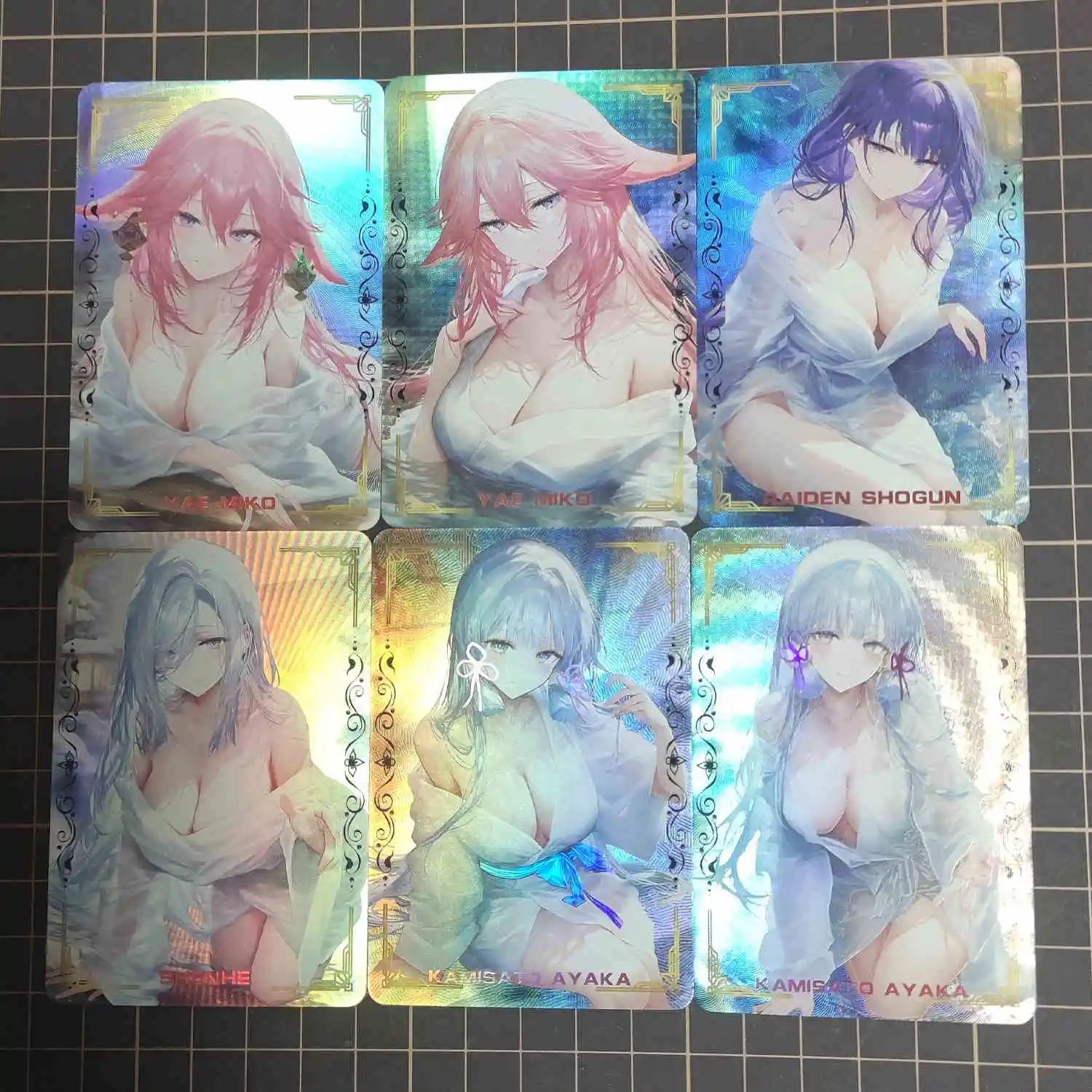 6 unids/set Diy hecho a sí mismo Genshin Impact Yae Miko Spa tarjeta de colección refracción Color Flash Kamisato Ayaka tarjetas de Anime juguetes de regalo