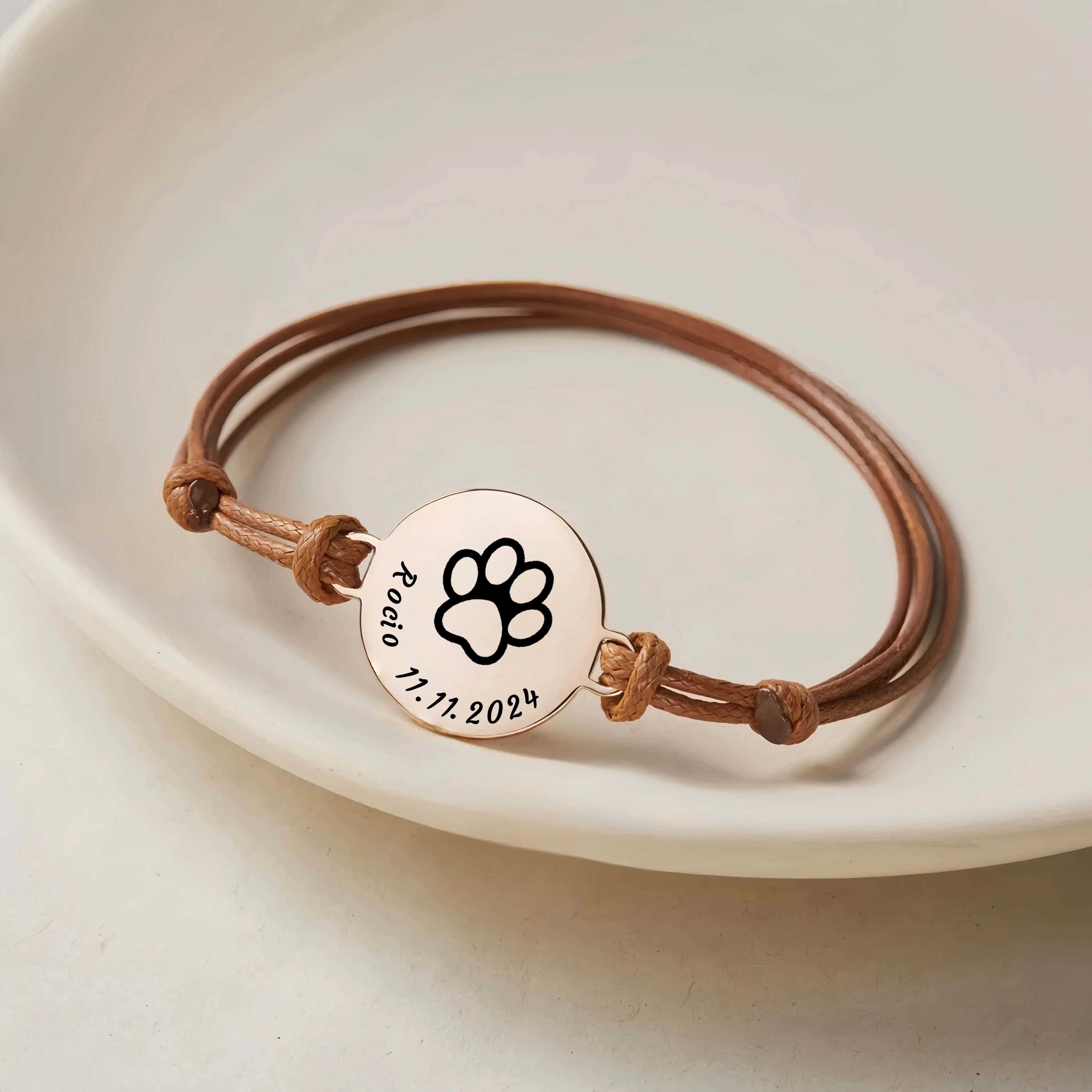 Customizable Adjustable Rope Bracelet with Pet Dog Claw Stainless Steel Photo Personalized Souvenir Gift for Family