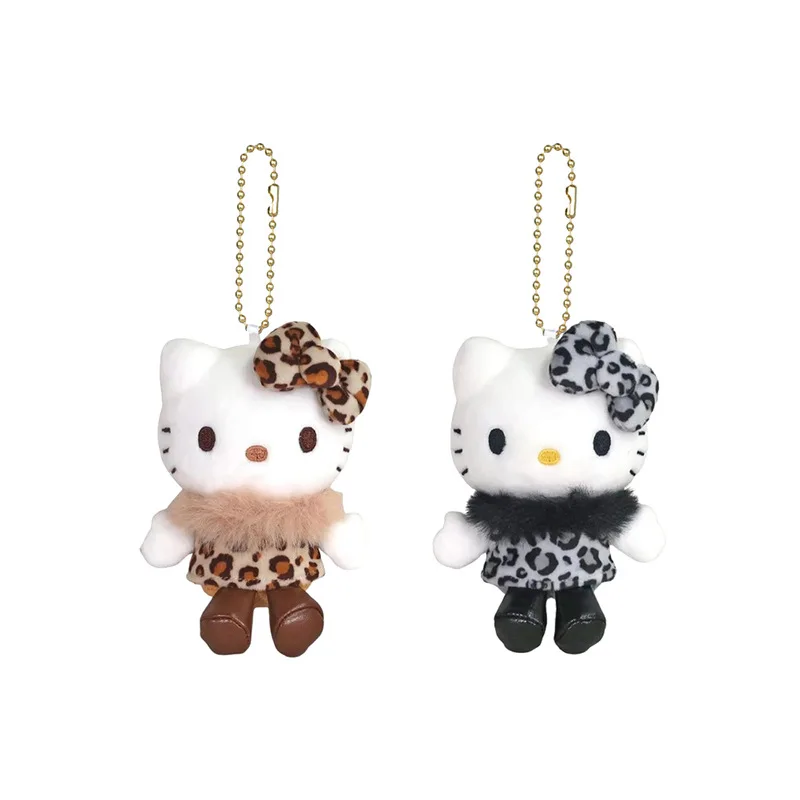 Pendentif série imprimé léopard Hello Kitty, poupée en peluche, sac de dessin animé pour fille, porte-clés suspendu, ornement, cadeaux d'anniversaire