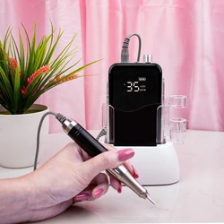 Black 65w Coreless Heart Nail Drill Rechargeable 35000RPM Manicure Electric Machine Nail File Cordless Drilling Desktop Base