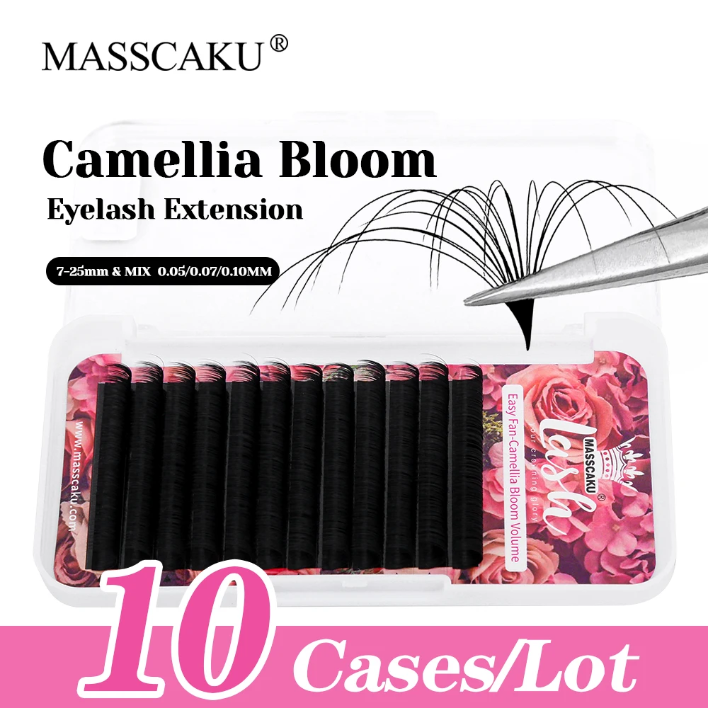 10cases/lot 12 Lines MASSCAKU C/CC/D/D/DD Curl Matte Black Self Flowering Lashes Long-lasting Auto Fanning Lash for Beauty Salon