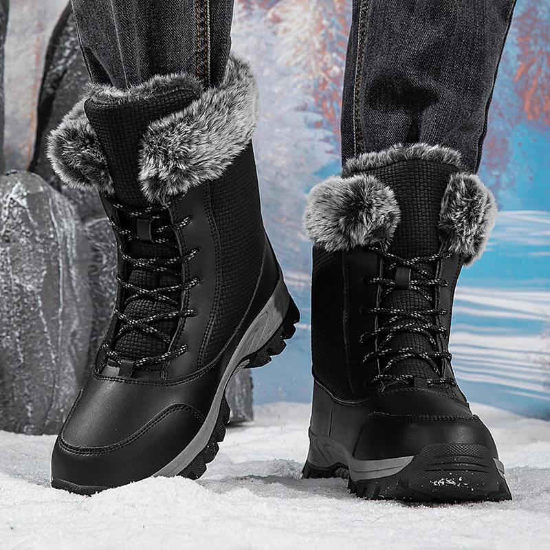 Winter High Top Men Snow Boots Outdoor Waterproof Non-slip Hiking Boots Lightweight Warm Man Cotton Boots High Quality Men Shoes - view 4