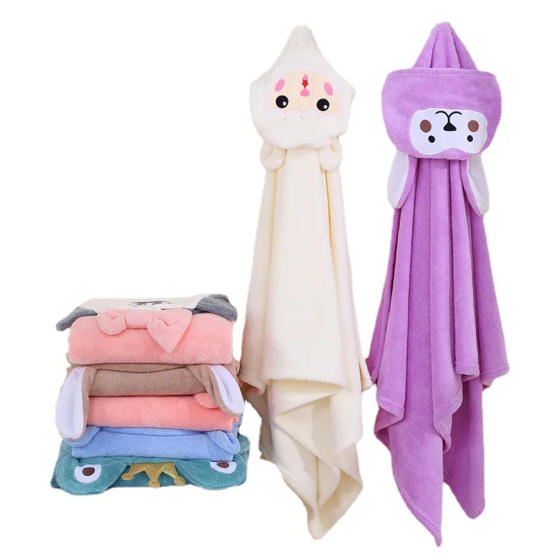 Baby Robe Hooded Towels Cartoon Girl Boys Bath Towel Blanket Coral Fleece Soft Bathrobe for Kids Swaddle Wrap for Infant