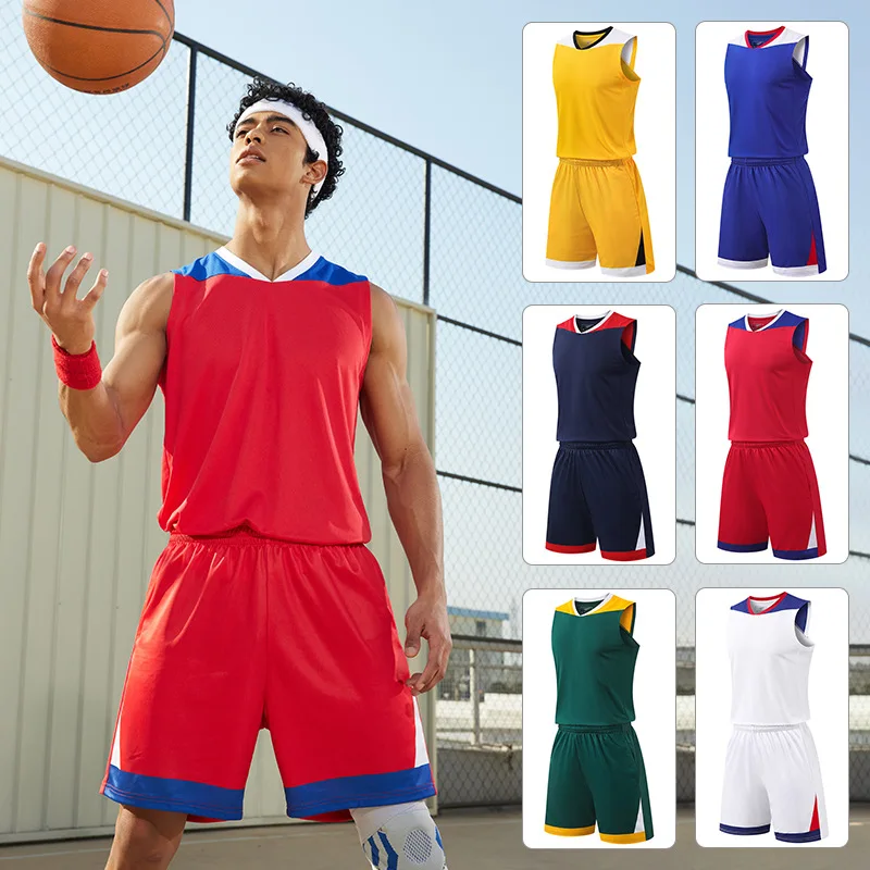 

US Size Summer Basketball Sports Suit Men's T-shirt Short Sleeved Running Sets Training Equipment Quick Drying Fitness Clothes