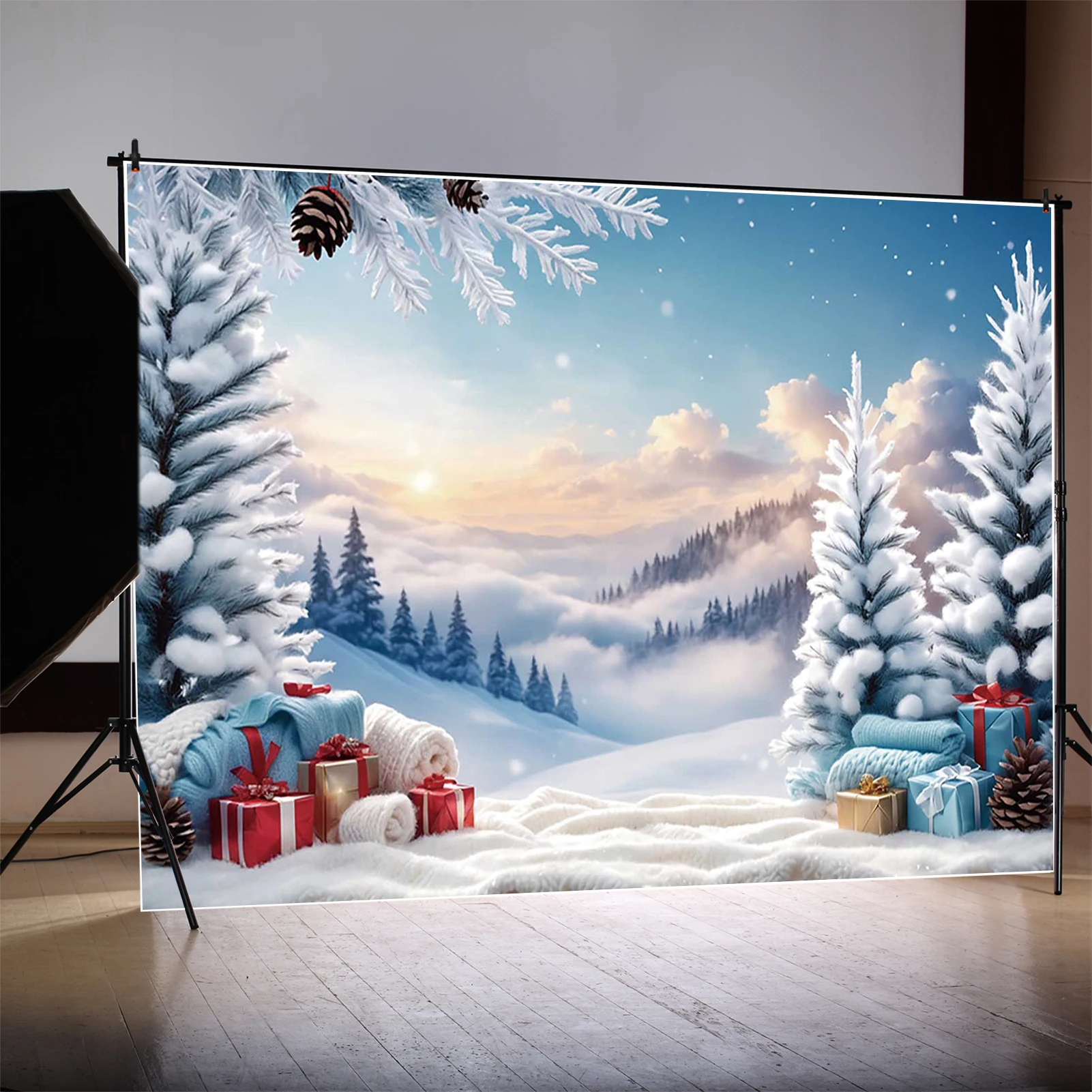 MOON.QG Christmas Photography Backdrops Winter Decoration Photo Studio Background Home Decoration Snow Landscape Photo Back Drop