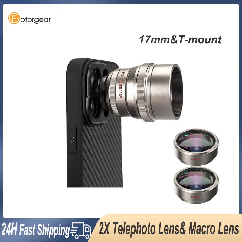 Fotorgear 17 مللي متر T-Mount 2X المقربة التكبير ماكرو عدسة الجيب الهاتف المحمول عدسة الكاميرا آيفون سامسونج Xiaomi15Ultra الهاتف الذكي
