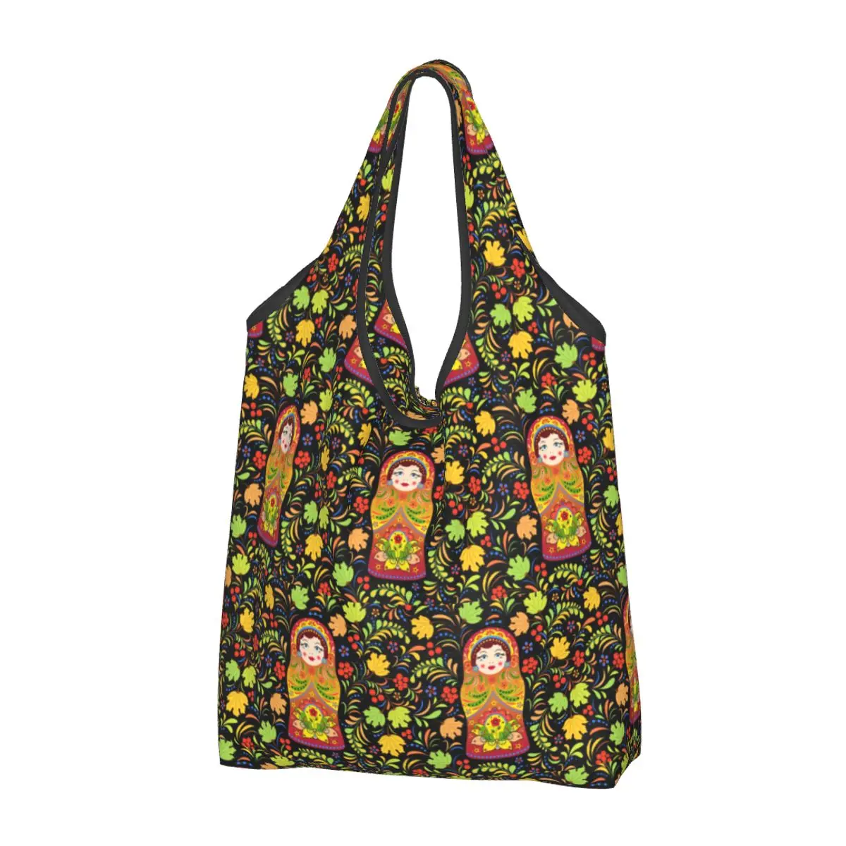 Custom Russian Babushka Matryoshka Doll Shopping Bag Women Portable Large Capacity Grocery Shopper Tote Bags