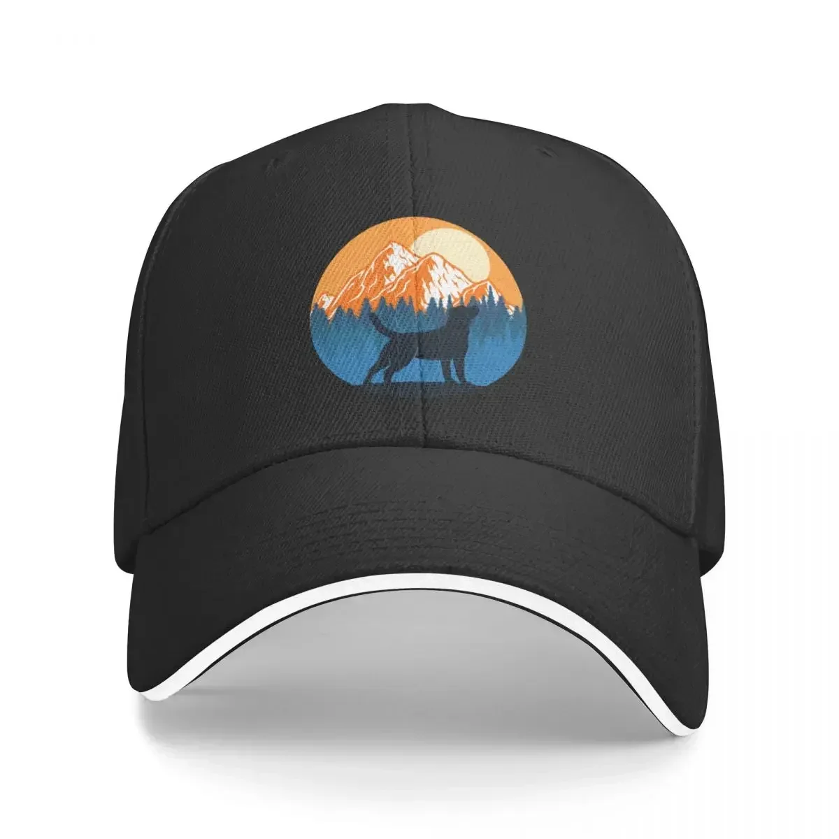 Labrador Dog Silhouette Sunset Mountain Forest labrador lover Baseball Cap Trucker Cap Men  Wear Women's