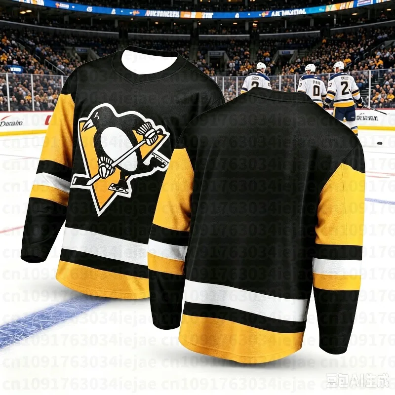 2026 Men's New Ice Hockey Training Suit - Penguin Series 3D Printed Pattern Moisture-Wicking Yellow Long-Sleeved T-Shirt Kids