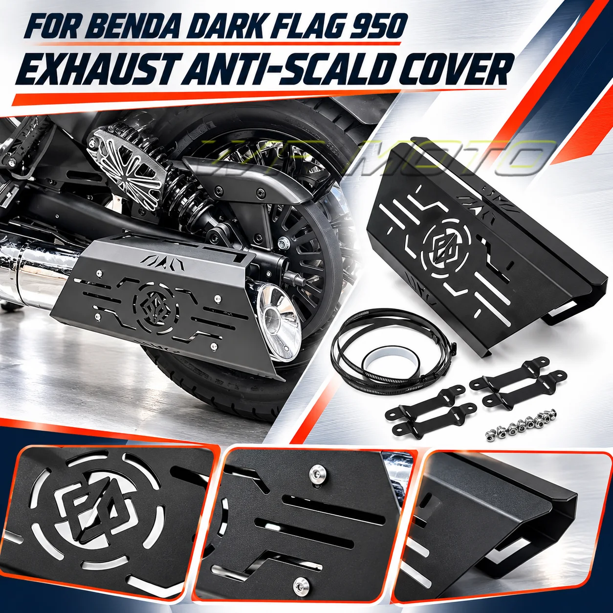 Exhaust Heat Shield Anti-Scald Cover Fit For BENDA Dark Flag 950/500, ChinchiIIa 350, Napoleon Bob 500, ROCK 707/300/250
