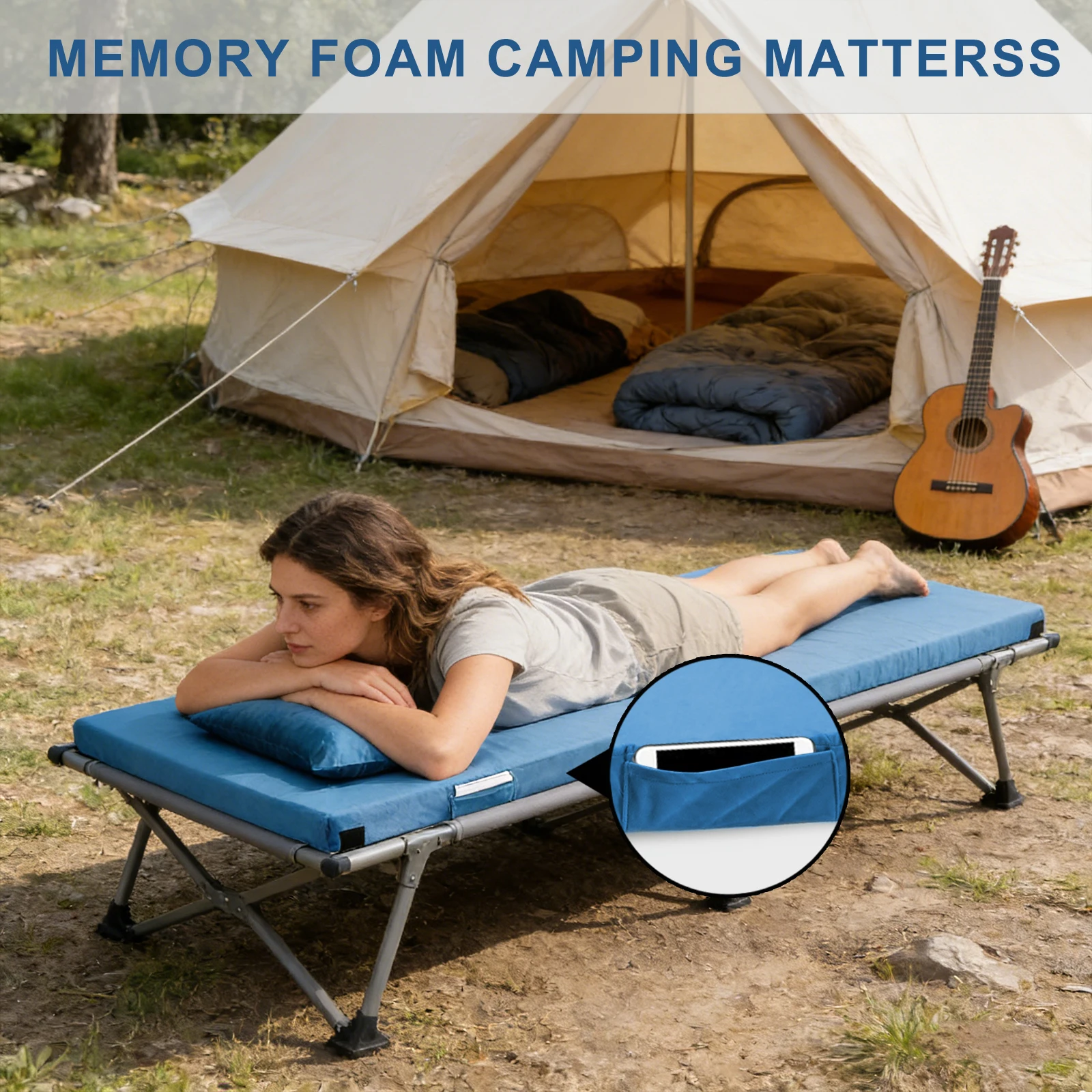 

Memory Foam Camping Mattress Pad,3inch Sleeping Pad for Camping,Non-Slip Bottom Floor Cot Car Mattress Guest Bed Tent