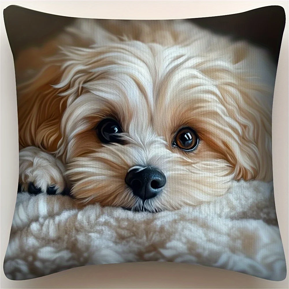 

1pc Havana Dog Pillowcase Short Velvet Single Sided Print Zipper Cushion Cover Home Bedroom Christmas Valentine Decor No Insert