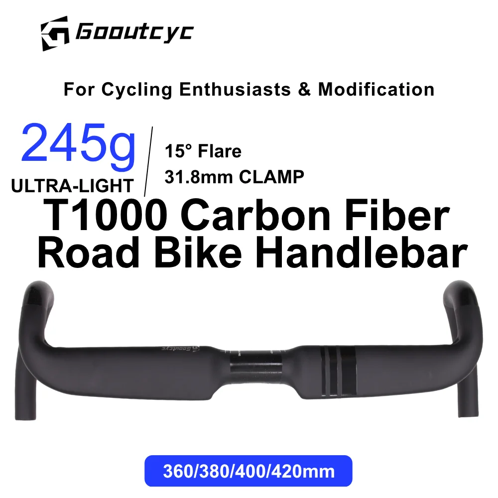 

GOOUTCYC MATTE chrome logo Upgraded Gravel 15° Bike Carbon Handlebar Road Handlebars Internal Cables Bike Drop Bent Bar 31.8