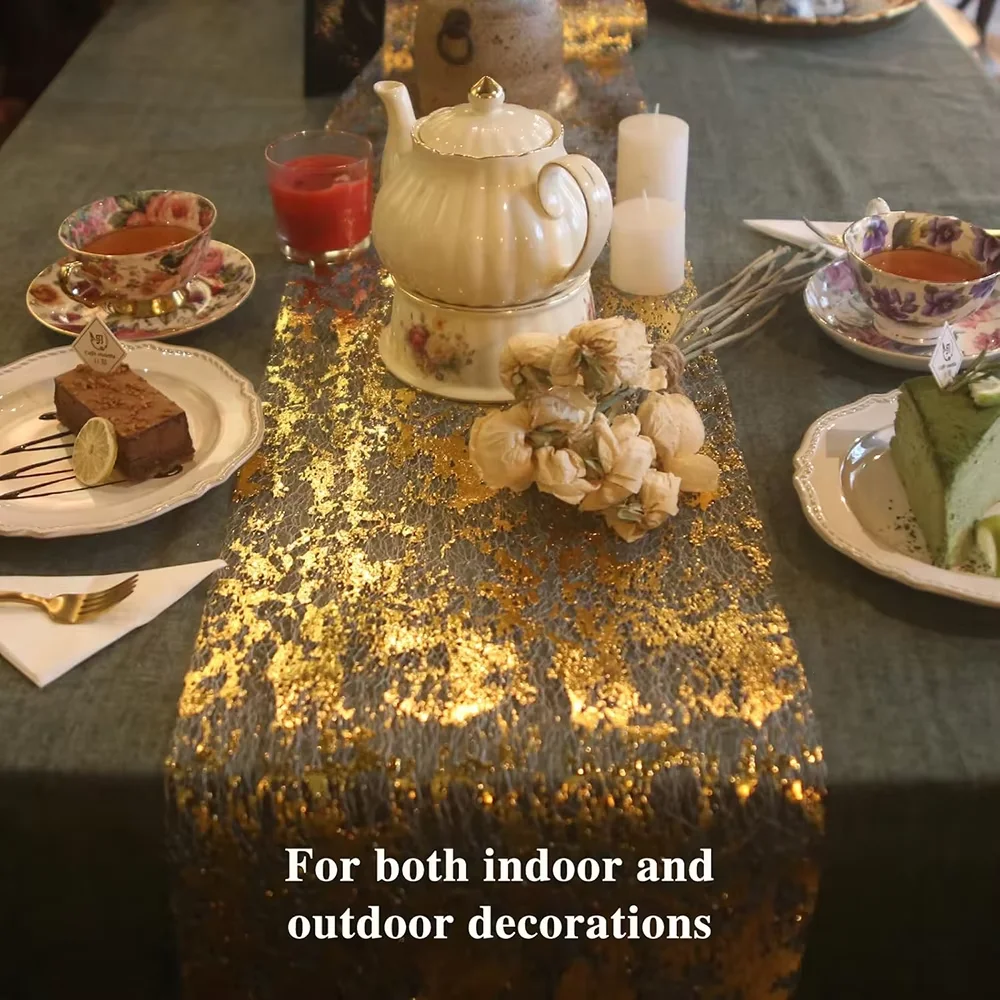 Glitter Gold Table Runner Sparkle Sequin Foil Thin Mesh Metallic Table Runner Roll Dinner Party Birthday Wedding Home Decoration