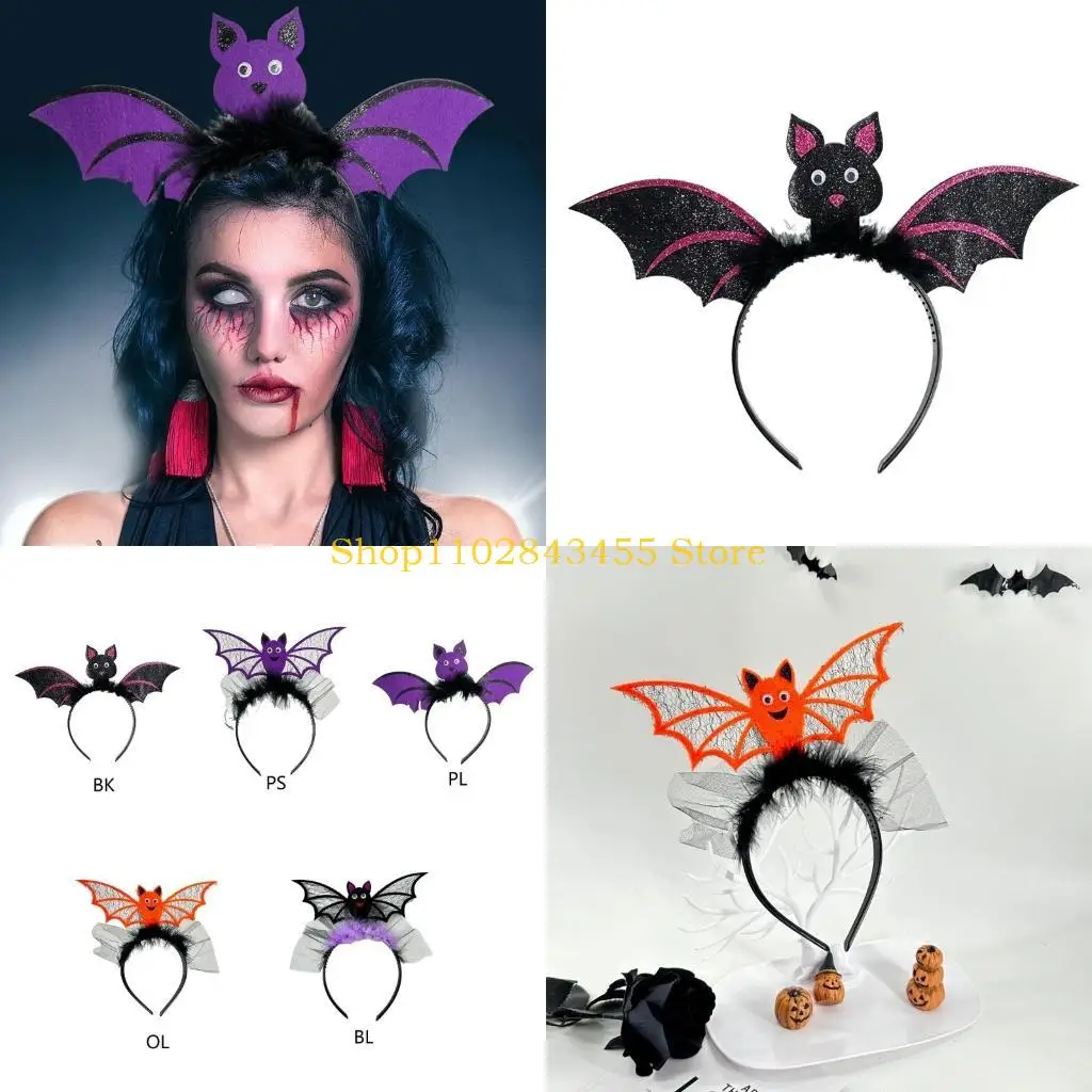 

49MC Cartoon Bat Wing Shape Hair Hoop Photoshoot Hair Holder Halloween Cosplay Party Costume Headwear for Children Women