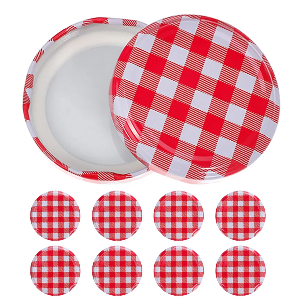 

10Pcs Glass Jam Jar Lids Wide Mouth Checked Plaid Replacement Canning Jelly Jar Leak Proof Lid Accessories Pop Can Lids