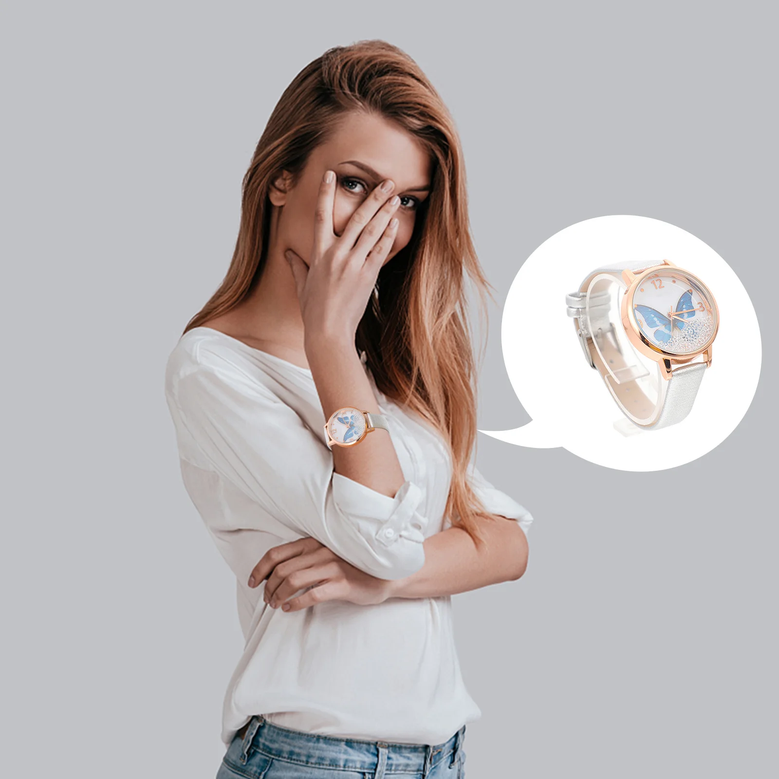 

1pc Double Dial Watch For Women Alloy Quartz Movement Butterfly Strap Ladies Wristwatch Fashion Bracelet Watch