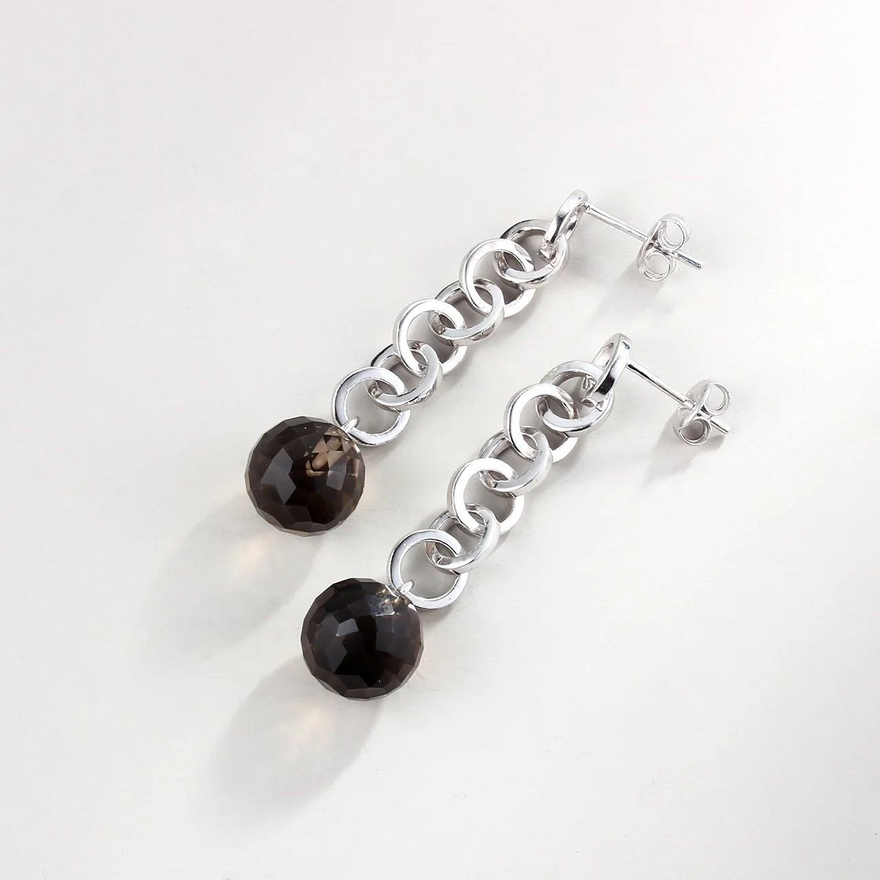 10mm Smoky Quartz Rhodium Over Sterling Silver Earrings