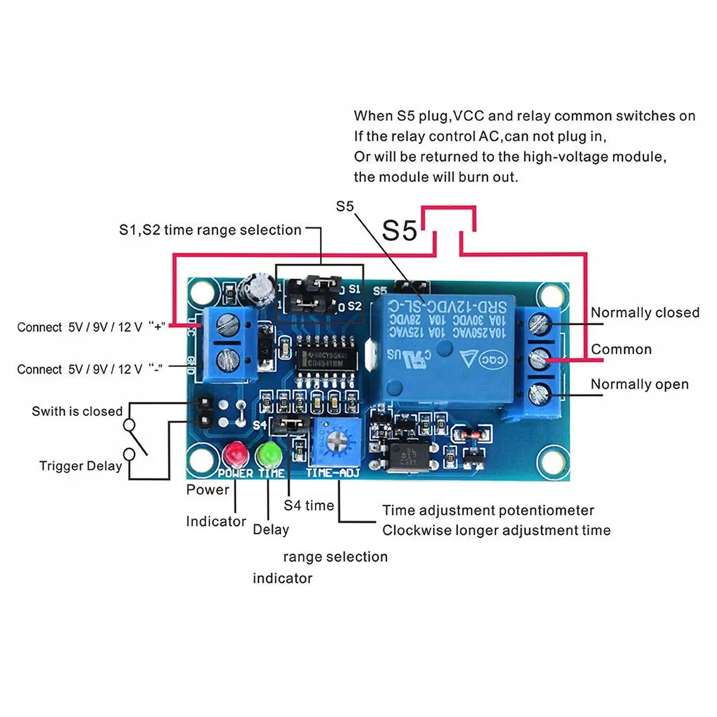 Adjustable Time Delay Relay Module Multifunctional Control Cycle Trigger Timer Timing Delay Turn on off 5V