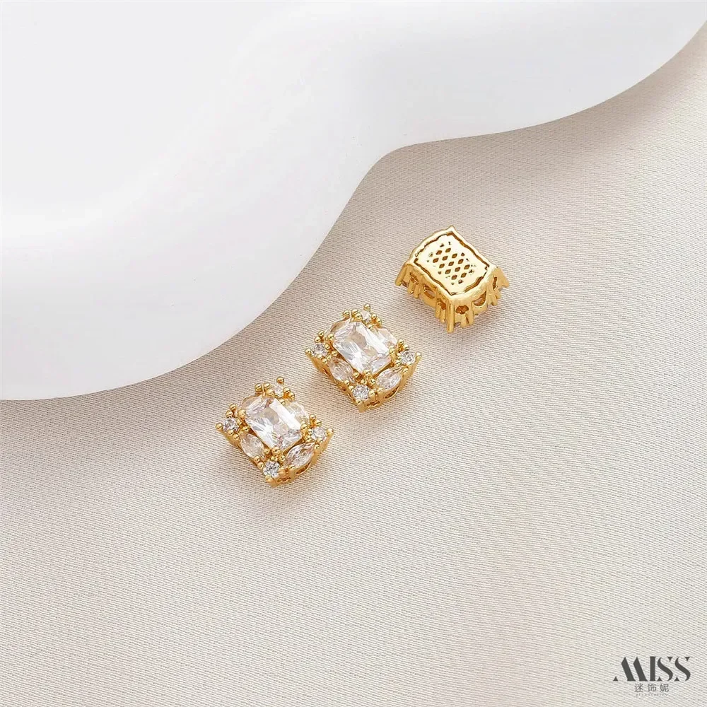 Silver 18K Gold Bag Color Retention Inlaid Zircon Peach Heart Love Square Bead Diy Bracelet Necklace Jewelry Accessories