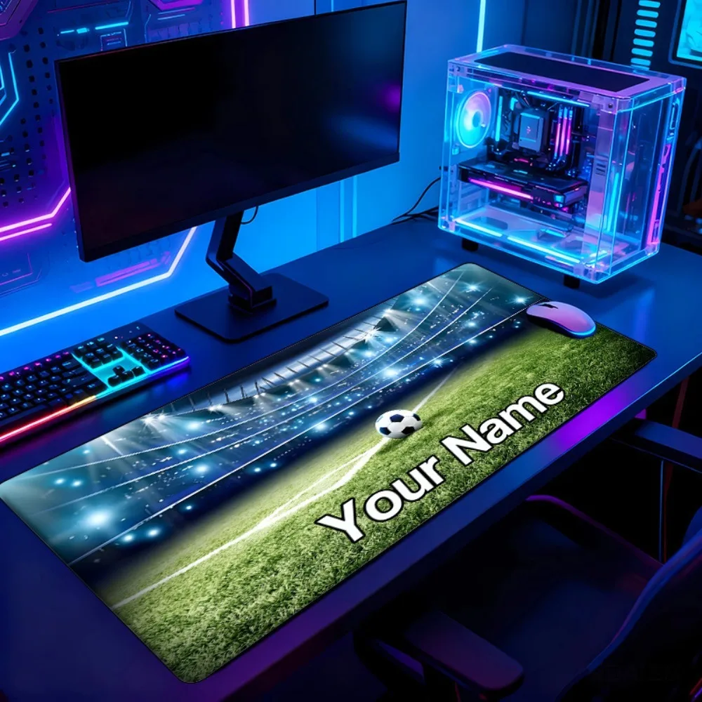 Green Lawn Football Field Design Mouse Pad Custom Name, Anti-Slip Rubber Backing, Sweet Keepsake Gift For Lovers Home Workspace