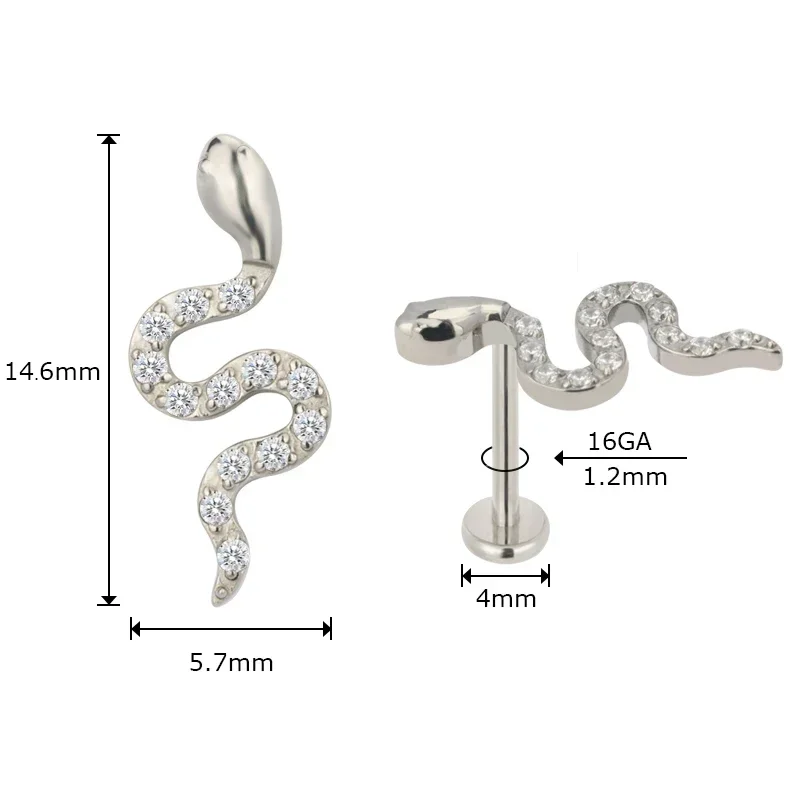 ASTM F136 Ttianium PIERC Labret dragonfly/Cross/Snake/ Ear Lip Stud CZ Paved Top Tragus Earring Tongue studs Body Jewelry