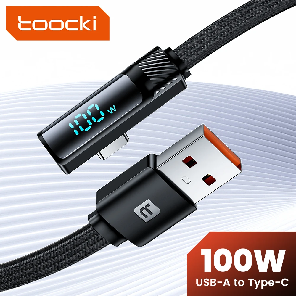 Toocki cavo USB C a 90 gradi 6A cavo a gomito di tipo C a ricarica rapida per Huawei P40 Realme Samsung S20 cavo dati con Display digitale