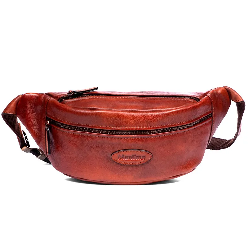 Retro genuine leather commuting fashion shoulder bag top layer vegetable tanned cowhide mobile phone crossbody bag