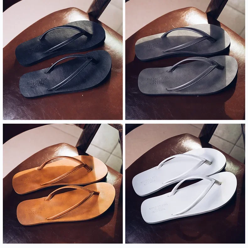 2023 Flip-flops Women Fashion Sandals Couples Clip-on Leather Beach Slippers Summer Outside Flat with Slipper Women Men Shoes - Image 6