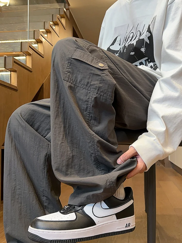 

Свободные мужские рабочие брюки прямого кроя, быстросохнущие, в американском стиле, парашютные, модные, уличные, повседневные брюки