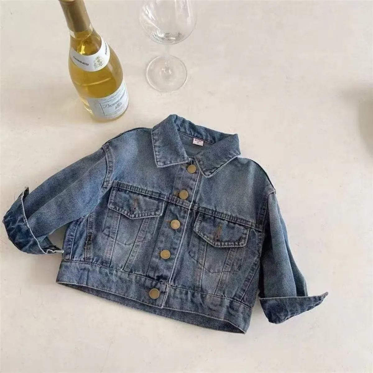 Children's Short Denim Jacket Collared Casual Style Spring Autumn New Boy Girl Denim Coat