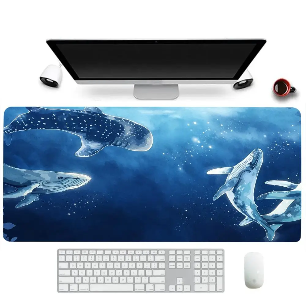Deep blue underwater whale group illustration playmat soothing ocean slip mat for laptop desk