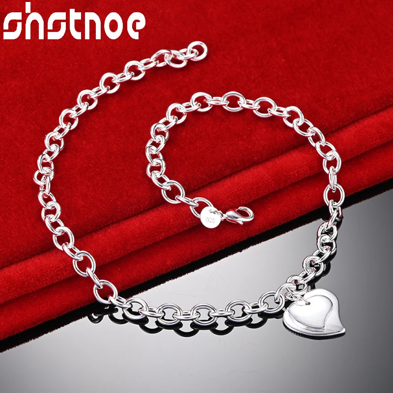 

SHSTONE 925 Sterling Silver Double Heart Chain Necklace For Woman Party Romantic Wedding Birthday Banquet Fashion Fine Jewelry