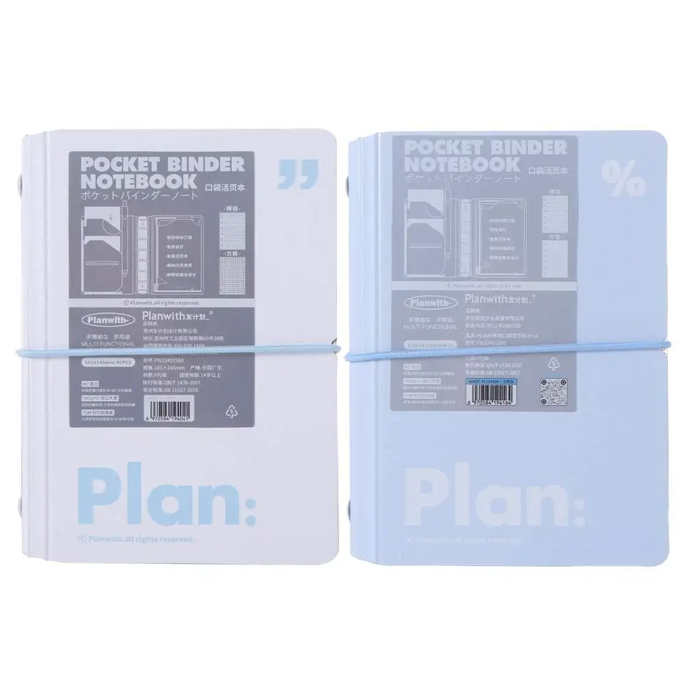 44 Sheets Mini Pocket Notebook Mini Waterproof Cover Portable Handbook White Blue 6 Ring Loose Leaf Diary Book Stationery