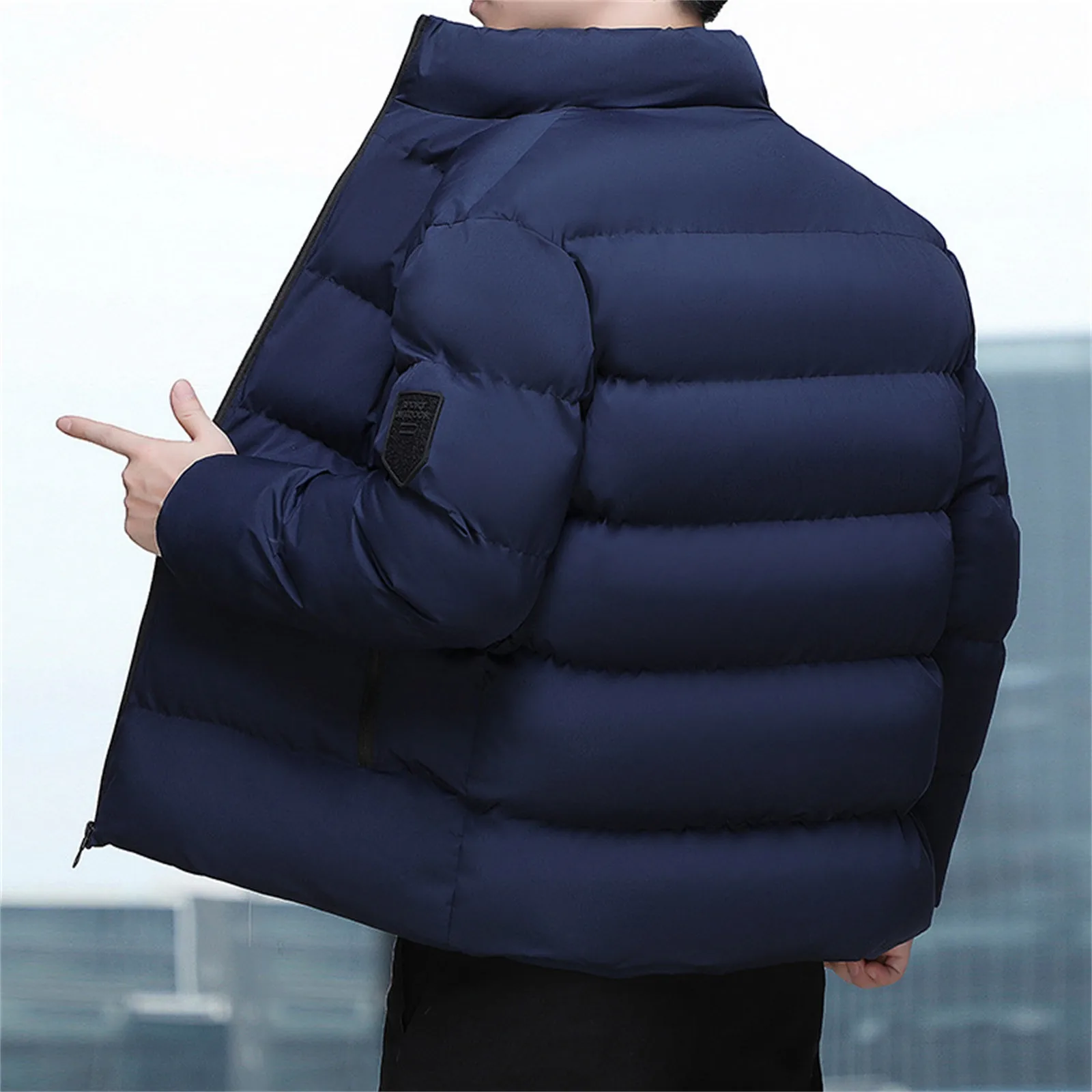 Winter New Men's  Cotton Padded Jackets Solid Color Casual Warm Parkas Long Sleeve Zipper Stand Collar Coat Men Clothing