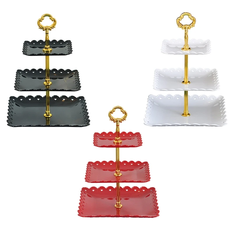 European Three-layer Cake Stand Wedding Party Dessert Table Candy Fruit Plate Cake Self-help Display Home Table Decoration Trays