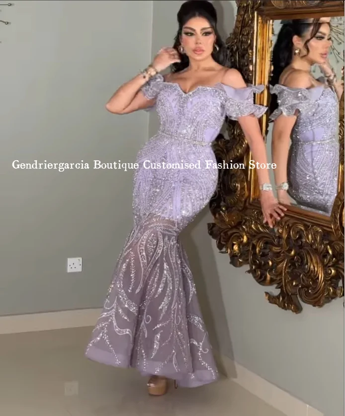 

Индивидуальные сиреневые фиолетовые вечерние платья русалки сверкающие сексуальные без бретелек с аппликацией из стразов Русалка микро арабские халаты для вечера