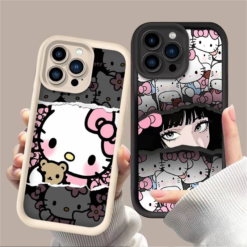 Ins Hello Kitty Kawakami Tomie For iPhone 16 15 14 13 12 11 ProMax XS Max XR 7 8 Plus Phone Case Shockproof Soft Silicone Cover