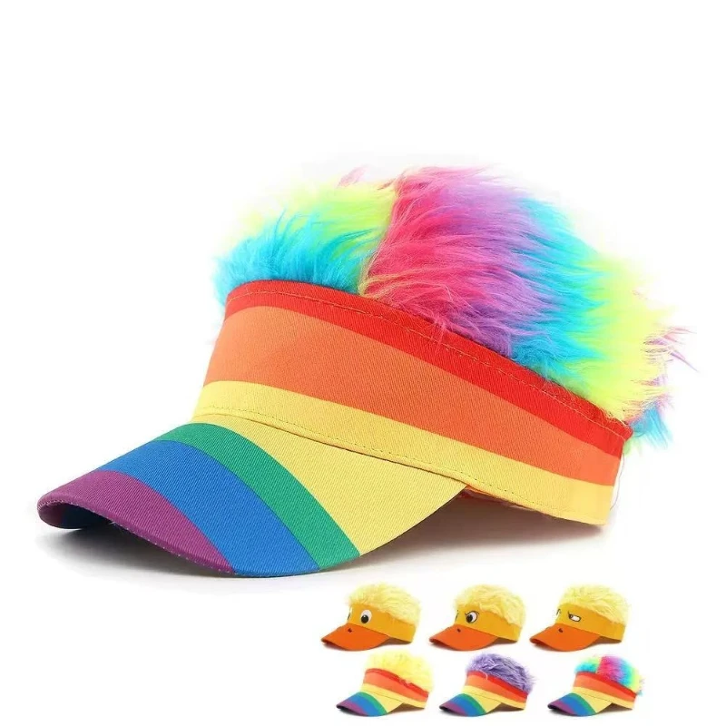 

Funny Faux Hair Visor Hat Unisex Plush Wig Cap Novelty Sun Visor Adjustable Outdoor Sports Party Hat Fashion Baseball Cap