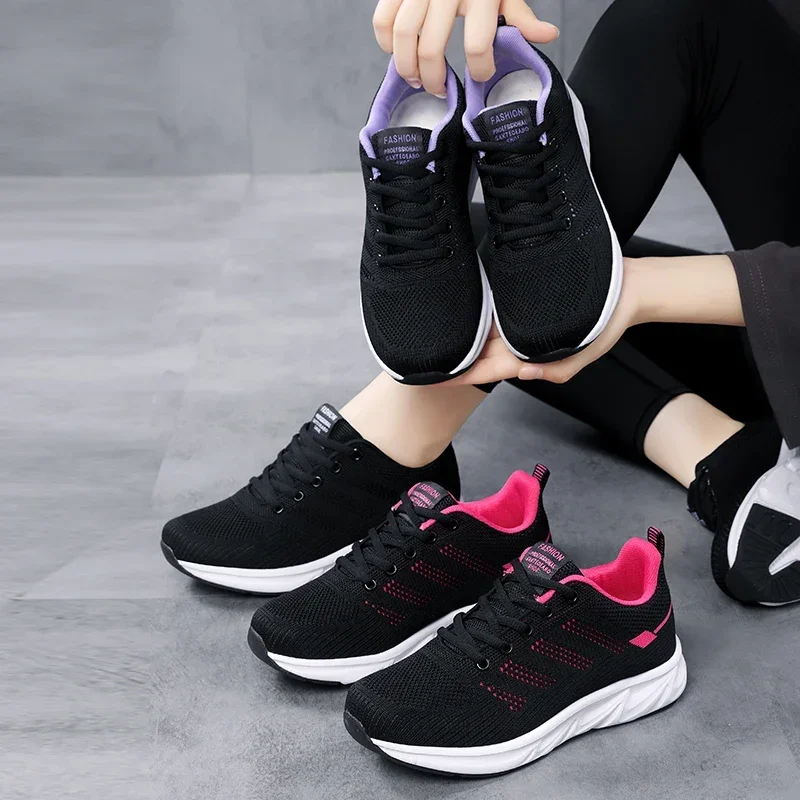 Women Flying Weave Breathable Non-Slip Casual Sneakers Four Seasons All-Match Running Shoes Ladies Comfortable Jogging Shoes