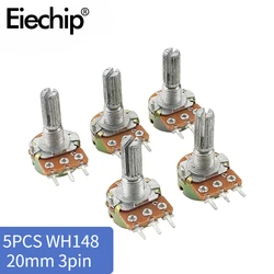 5PCS WH148 20mm 3pin Linear Potentiometer 1K 2K 5K 10K 20K 50K 100K 250K 1M Potentiometers Kit With Nuts And Washers